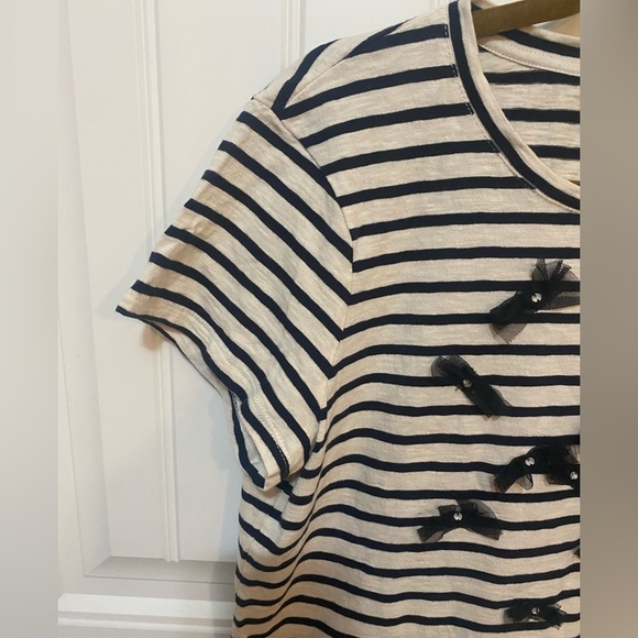 Halogen Striped short sleeve shirt with black bow detail - Picture 5 of 7